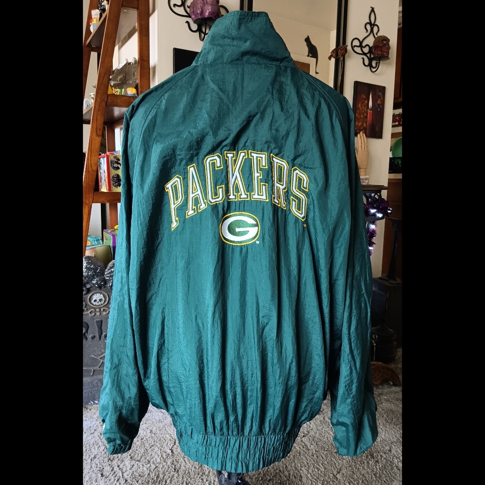💚💛 Vintage Green Bay Packers Logo 7 Windbreaker Zip Jacket NFL Mens XL 80s 90s